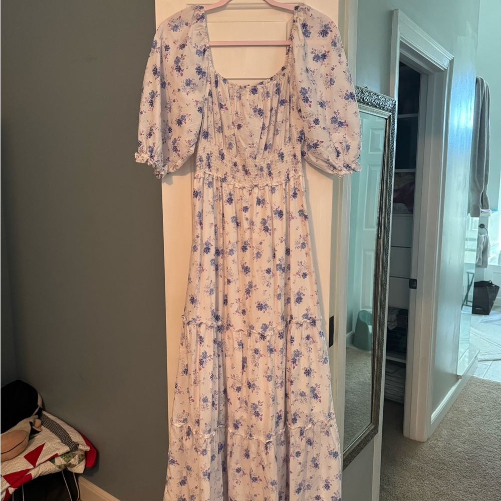 LoveShackFancy Blue Floral Maxi Dress